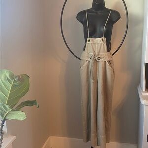 Anthropologie Cotton Suspender Overalls Wide Leg Cropped Utility Women XS